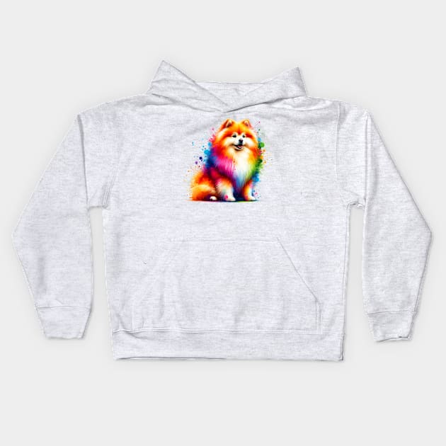 Vibrant Japanese Spitz in Abstract Splash Art Style Kids Hoodie by ArtRUs